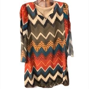 Orange green brown chevron dress medium